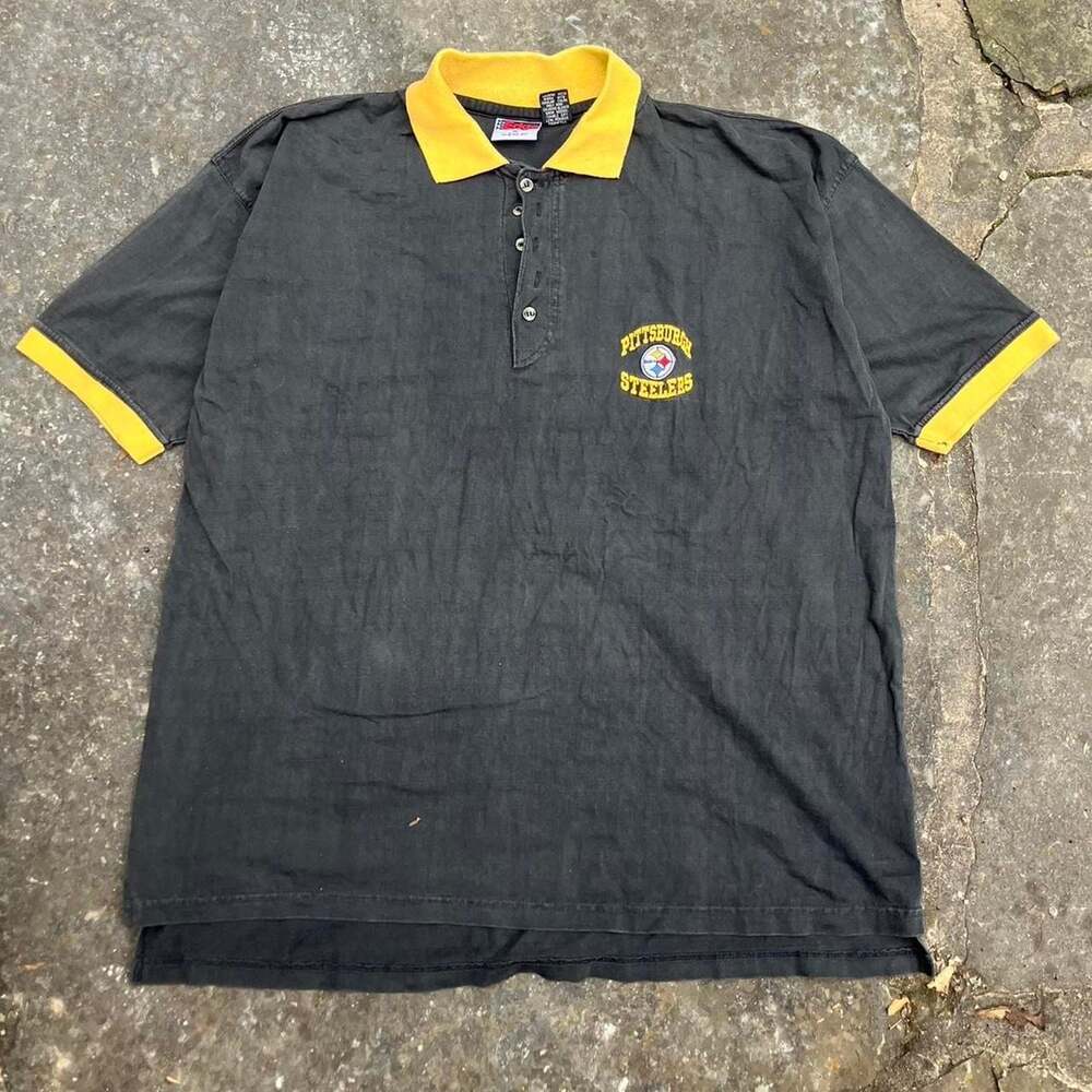 Vtg 1997 The Edge NFL Pittsburgh Steelers Polo Shirt Black XL Short Sleeve FS!